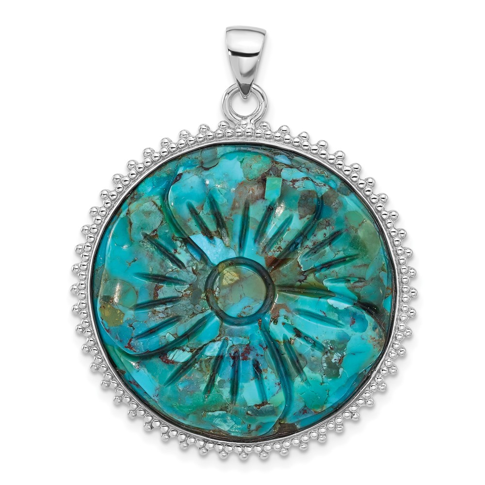 QP5755.jpg Sterling Silver Rhodium-plated Reconstituted Turquoise Flower Pendant - Image 1