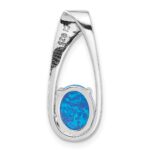 Sterling Silver Rhodium-plated Blue Created Opal Slide Pendant - Image 3