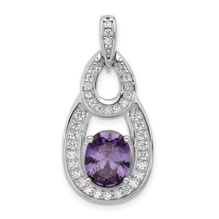 Sterling Silver Rhodium-plated CZ and Purple Zircon Pendant