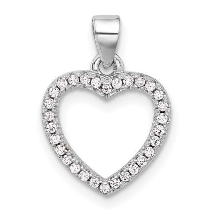 Sterling Silver Rhodium-plated CZ Heart Pendant