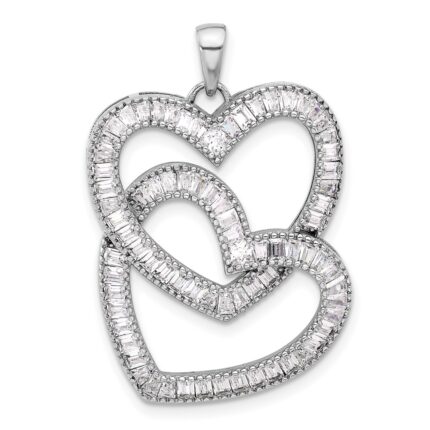 Sterling Silver Rhodium-plated Intertwined CZ Hearts Pendant