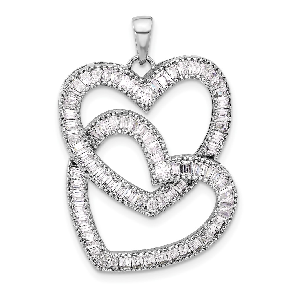 QP5780.jpg Sterling Silver Rhodium-plated Intertwined CZ Hearts Pendant - Image 1