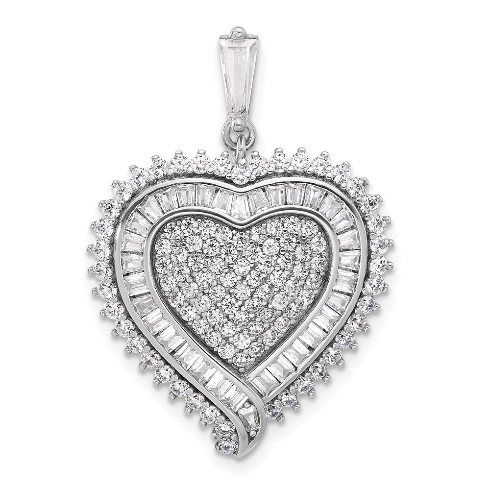 QP5783.jpg Sterling Silver Rhodium-plated CZ Heart Pendant - Image 1