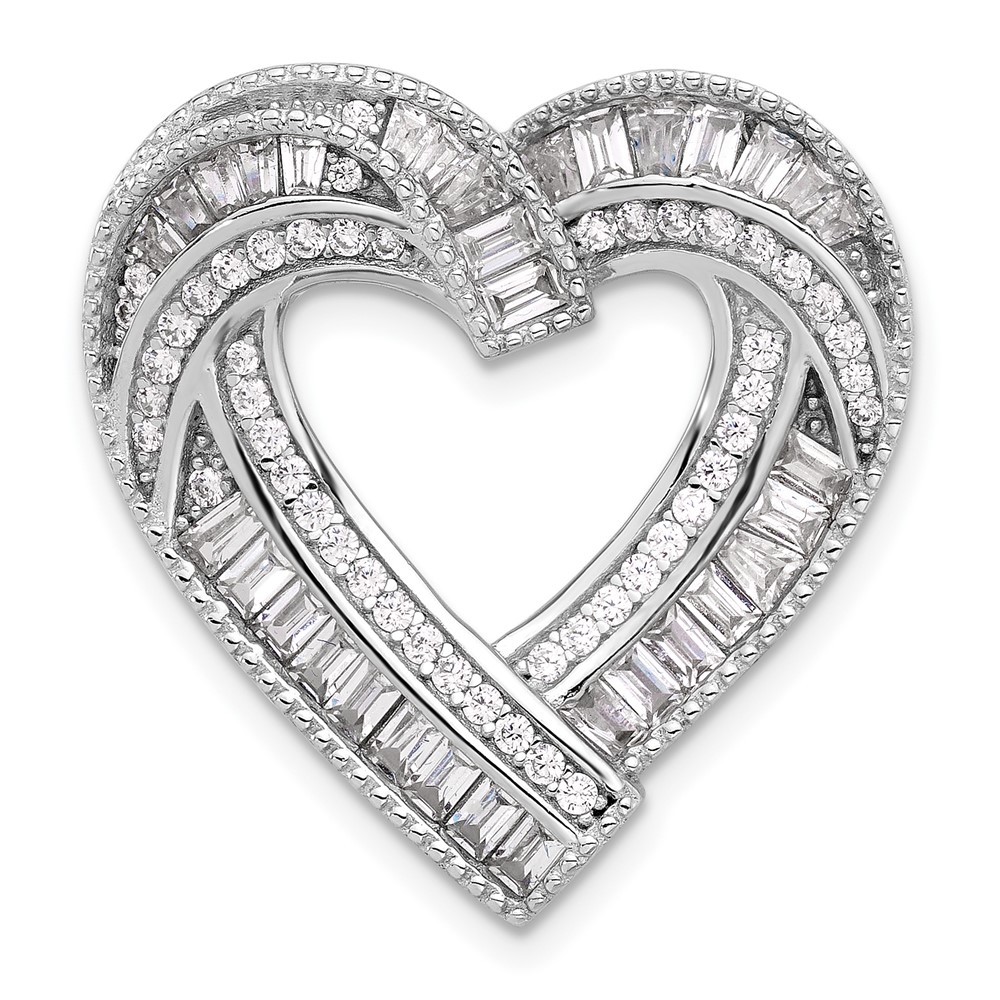 QP5785.jpg Sterling Silver Rhodium-plated CZ Heart Chain Slide Pendant - Image 1