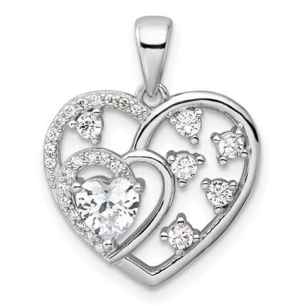 Sterling Silver Rhodium-plated CZ Heart Pendant