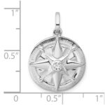 Sterling Silver Rhodium-plated Polished CZ Compass Pendant - Image 4
