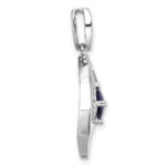 Sterling Silver RH-pltd Blue Glass and Clear CZ Fancy Square Pendant - Image 2