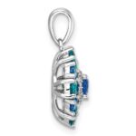 Sterling Silver Rhodium-plated Blue/Green Nano Crystal & CZ Floral Pendant - Image 2