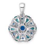 Sterling Silver Rhodium-plated Blue/Green Nano Crystal & CZ Floral Pendant - Image 3