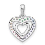 Sterling Silver RH-plated Rainbow Crystal Double Heart Children's Pendant - Image 3