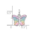 Sterling Silver RH-plated Multi-color Enameled Butterfly Children's Pendant - Image 4