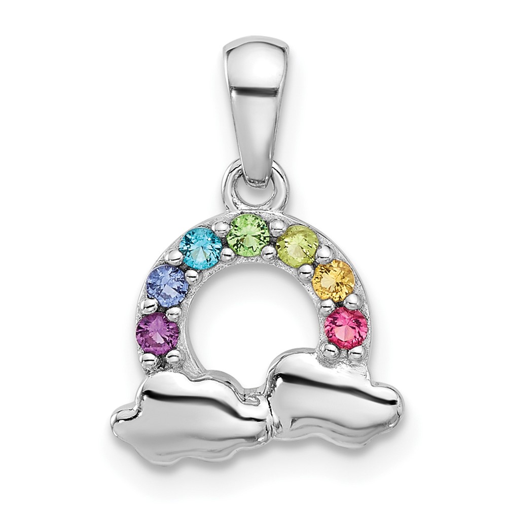 QP5849.jpg Sterling Silver Rhod-plated Crystal Rainbow & Clouds Children's Pendant - Image 1