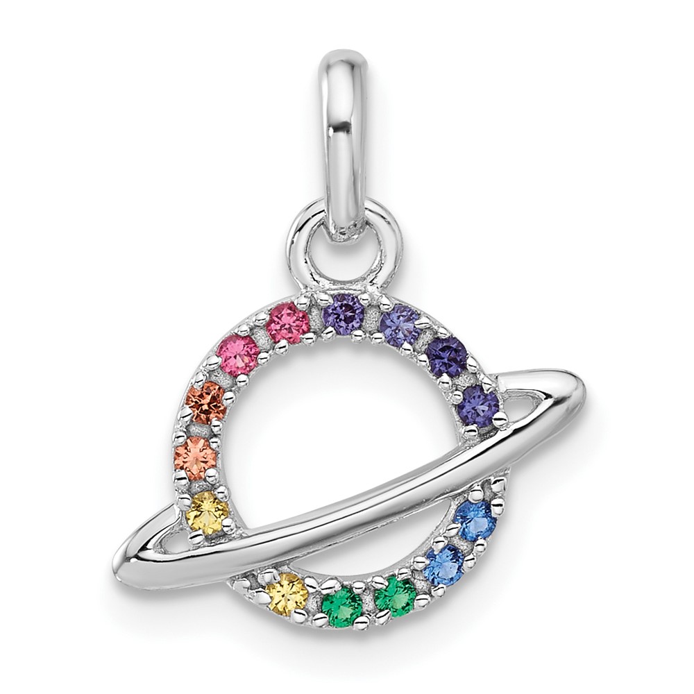 QP5850.jpg Sterling Silver Rhod-plated Multi-color Crystal Planet Children's Pendant - Image 1