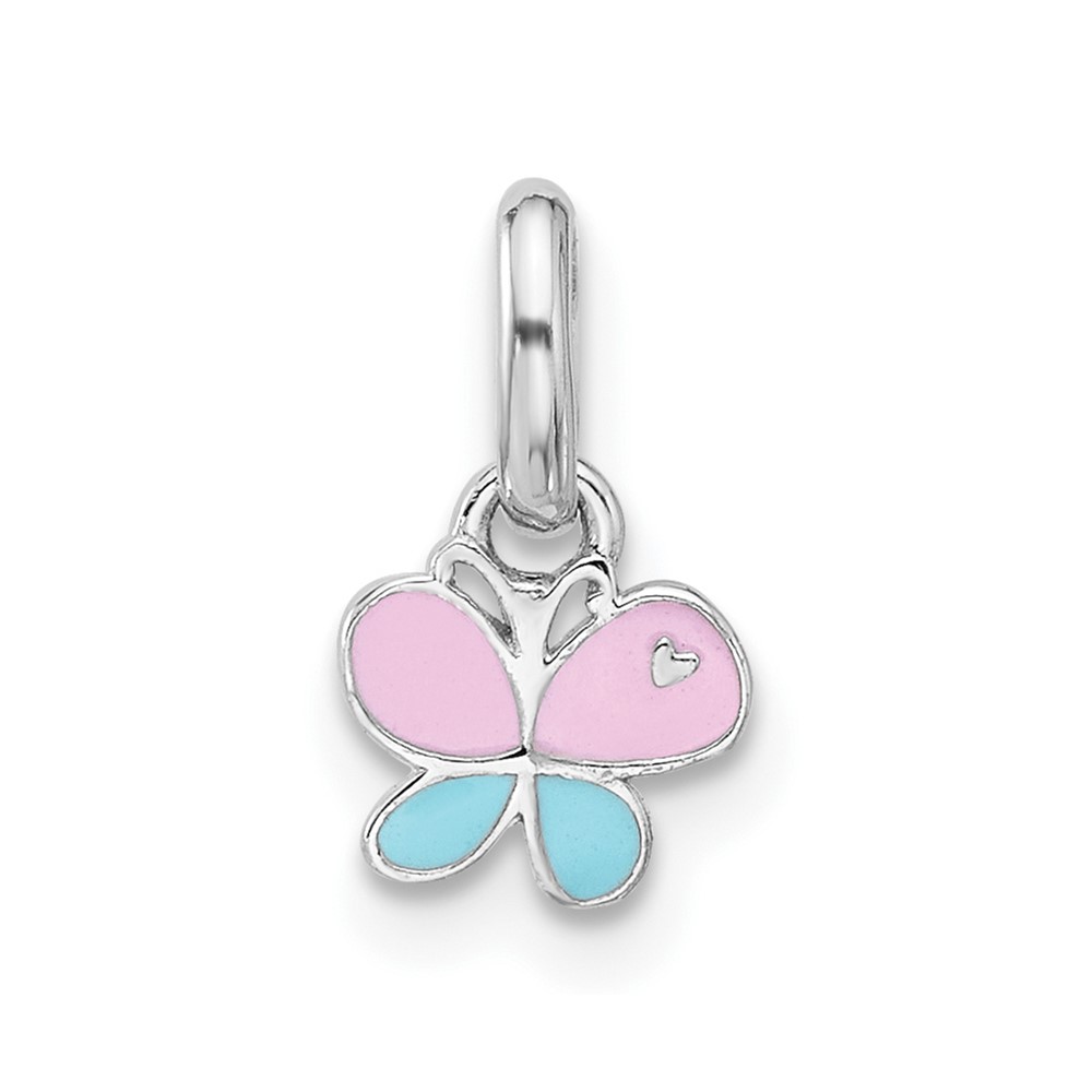 QP5858.jpg Sterling Silver Rhodium-plated Children's Small Enamel Butterfly Pendant - Image 1