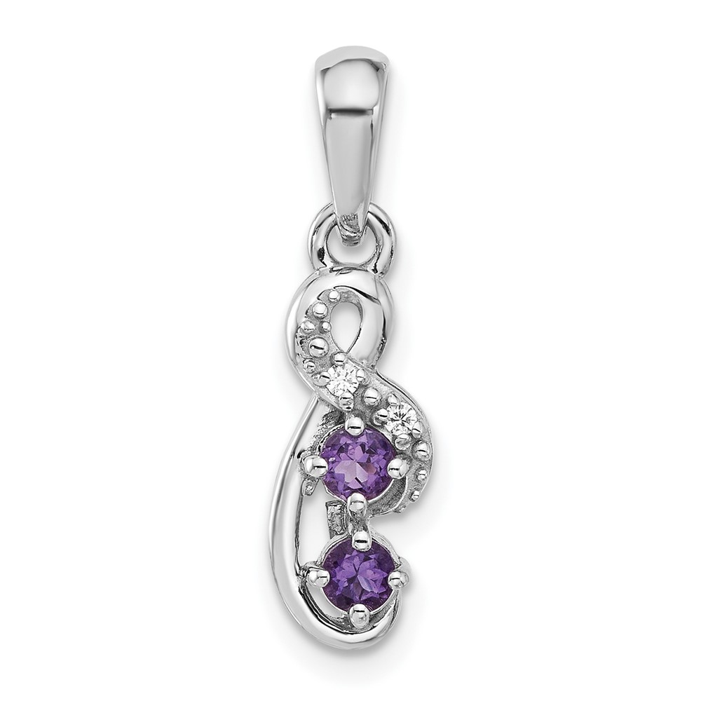 QP5862AM.jpg Sterling Silver Rhodium-plated Amethyst and CZ Swirl Pendant - Image 1