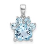 Sterling Silver Rhodium-plated Polished Sky Blue Topaz Paw Pendant
