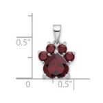 Sterling Silver Rhodium-plated Polished Garnet Paw Pendant - Image 4