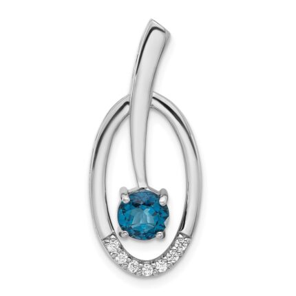 Sterling Silver Rhodium-plated London Blue Topaz and CZ Chain Slide
