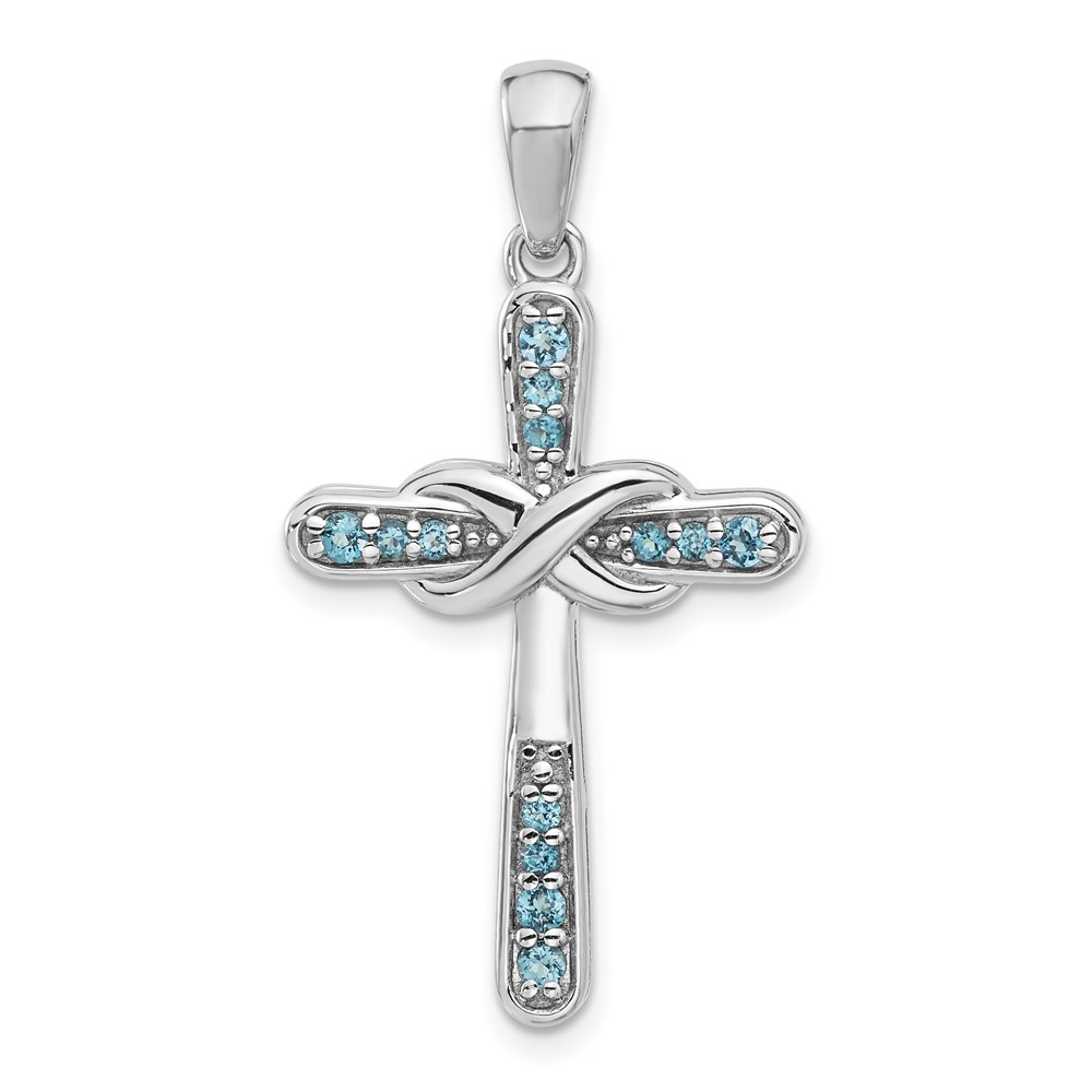 QP5877BT.jpg Sterling Silver Rhodium-plated London Blue Topaz Infinity Cross Pendant - Image 1