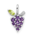 Sterling Silver Rhodium-plated Amethyst and Peridot Grapes Pendant