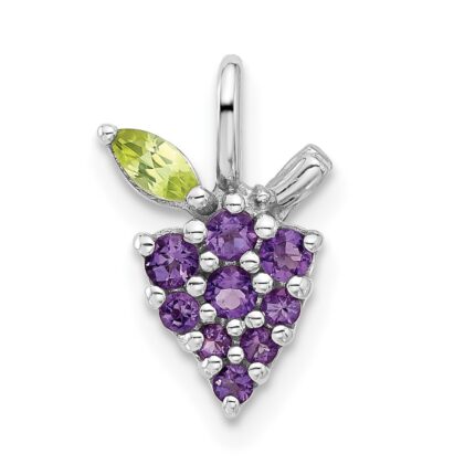 Sterling Silver Rhodium-plated Amethyst and Peridot Grapes Pendant