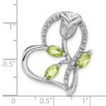 Sterling Silver Rhodium Peridot and White Topaz Rose Heart Chain Slide - Image 4