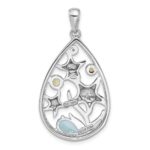 Sterling Silver Rhodium-plated Polished Rainbow Multi-Gemstone Starfish Pendant - Image 3