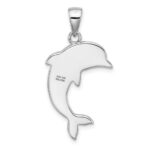 Sterling Silver Rhodium-plated Polished Crystal Dolphin Pendant - Image 3