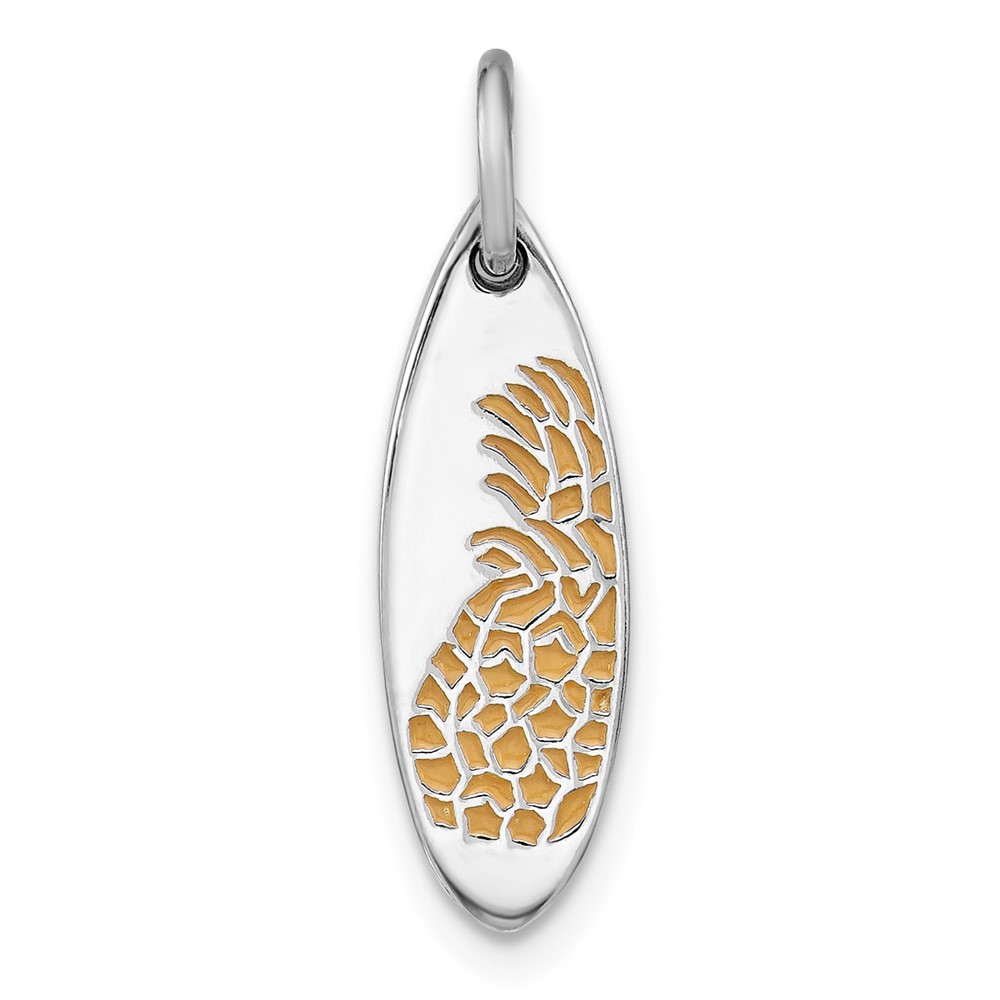 QP5903.jpg Sterling Silver Rhodium-plated Yellow Enamel Pineapple Surfboard Pendant - Image 1