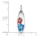 Sterling Silver Rhodium-plated Polished Enamel Flower Surfboard Pendant - Image 4