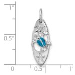 Sterling Silver Rhodium-plated Polished Blue Enamel Turtle Surfboard Pendant - Image 4