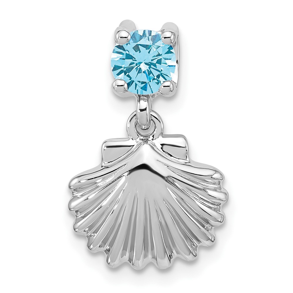 QP5914.jpg Sterling Silver Rhodium-plated Polished Blue CZ Shell Chain Slide Pendant - Image 1