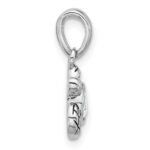 Sterling Silver Rhodium-plated Polished and Antiqued Crystal April Birthstone Turtle Pendant - Image 2