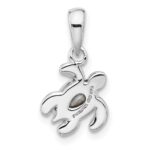 Sterling Silver Rhodium-plated Polished and Antiqued Crystal April Birthstone Turtle Pendant - Image 3