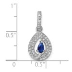 Sterling Silver Rhodium-plated Pear-shape Blue and White CZ Teardrop Pendant - Image 4