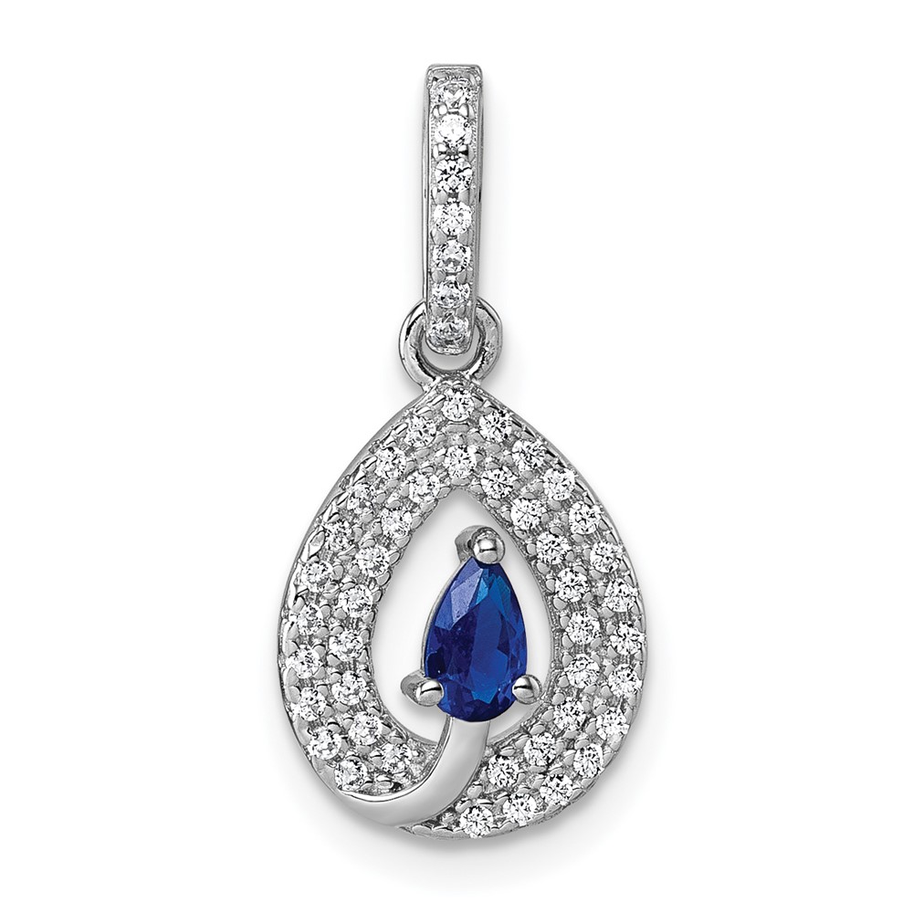 QP5926.jpg Sterling Silver Rhodium-plated Pear-shape Blue and White CZ Teardrop Pendant - Image 1