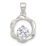 Sterling Silver Polished CZ in Twisted Circle Pendant