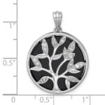 Sterling Silver Rhodium-plated Polished Onyx Circle and CZ Tree of Life Pendant - Image 4