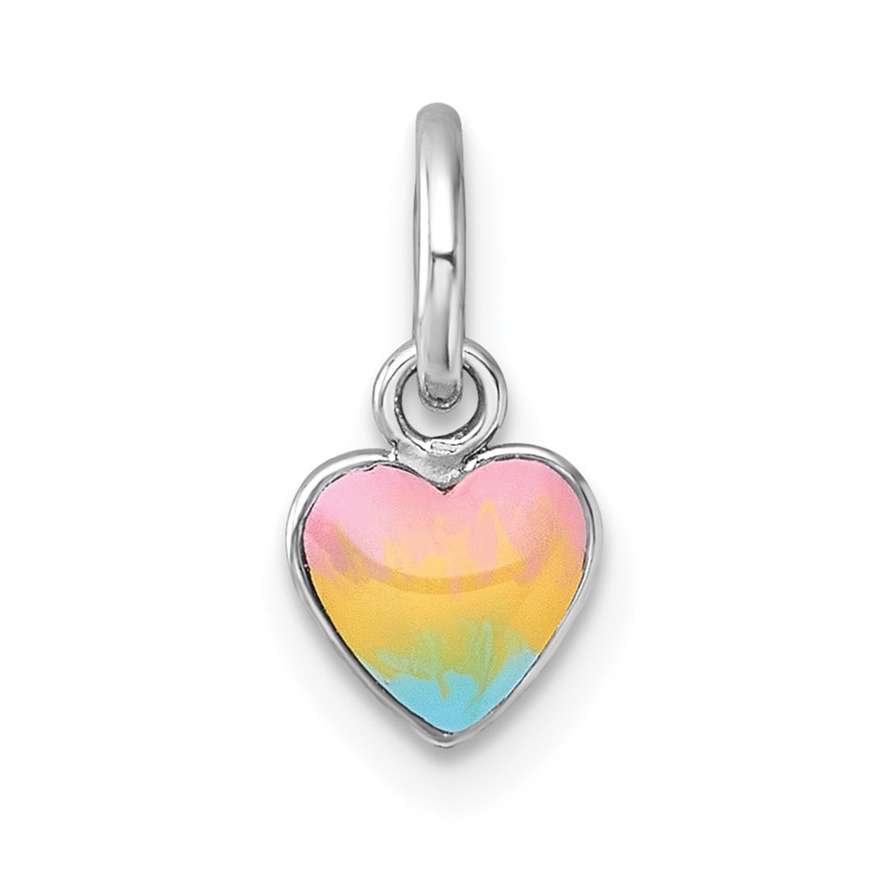 QP5951.jpg Sterling Silver Madi K Rhodium-plated Enameled Pastel Rainbow Heart Childrens Pendant - Image 1