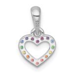 Sterling Silver Rhodium-plated Polished Rainbow Nano Crystals Open Heart Shape Childrens Pendant - Image 3