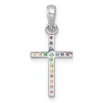 Sterling Silver Rhodium-plated Polished Rainbow Nano Crystals Childrens Cross Pendant - Image 3