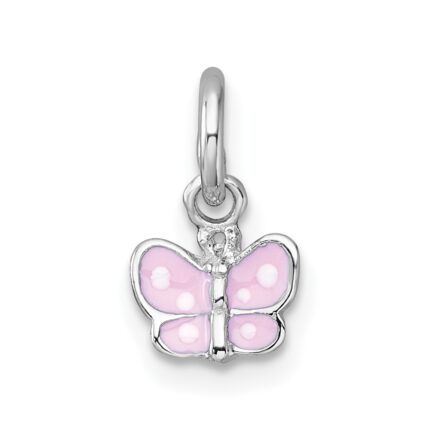 Sterling Silver Madi K Rhodium-plated Enameled Pink Butterfly Childrens Pendant