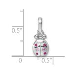 Sterling Silver Rhodium-plated Polished Pink And Red CZ Lady Bug Pendant - Image 4