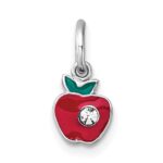 Sterling Silver Madi K Rhodium-plated Enameled Red Apple with Crystal Childrens Pendant