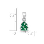 Sterling Silver Rhodium-plated Children's Green Enamel Christmas Tree with Hearts Pendant - Image 4