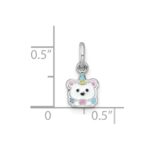 Sterling Silver Rhodium-plated Polished White and Rainbow Enamel Unicorn Polar Bear Childrens Pendant - Image 4