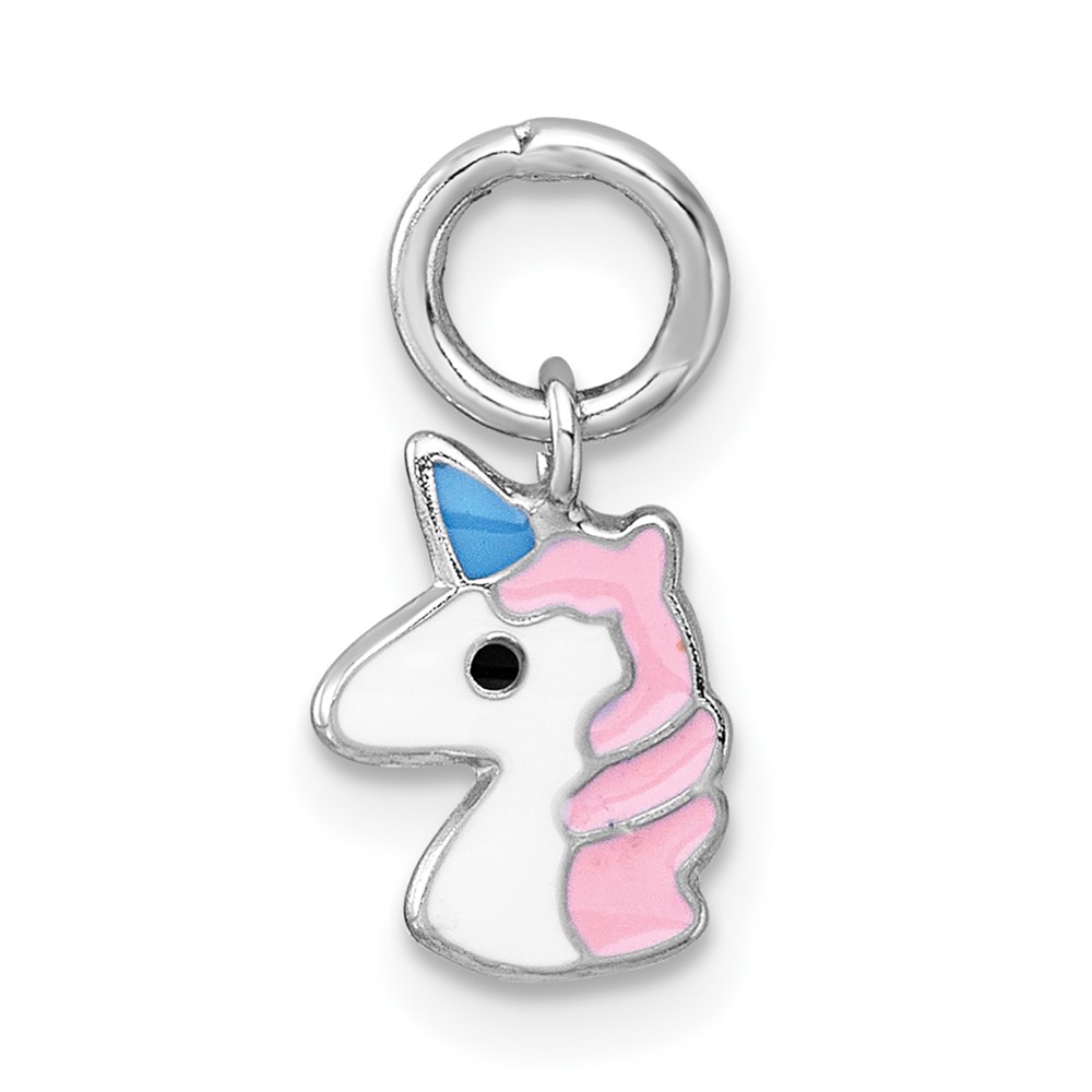QP5983.jpg Sterling Silver Madi K Rhodium-plated Enameled Unicorn Childrens Pendant - Image 1