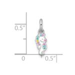 Sterling Silver Rhodium-plated Polished White and Rainbow Enamel Seahorse Childrens Pendant - Image 4