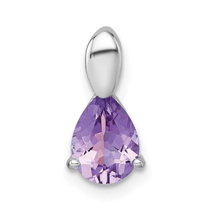 Sterling Silver Rhodium-plated Polished Pear Amethyst Teardrop Chain Slide Pendant