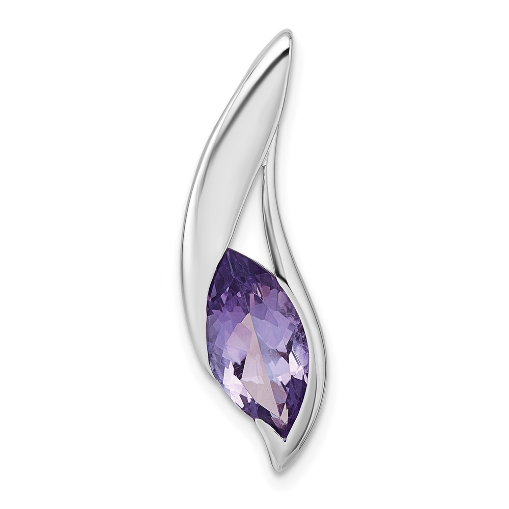 QP5994AM.jpg Sterling Silver Rhodium-plated Polished Marquise Amethyst Drop Chain Slide Pendant - Image 1